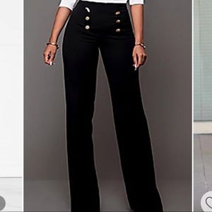 NWT ANNE KLEIN High Rise Black Trousers/Pants with gold front Buttons